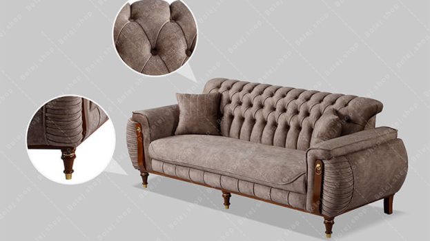 عکس مبل 3 نفره راحتی چستر پایه چوبی نگین